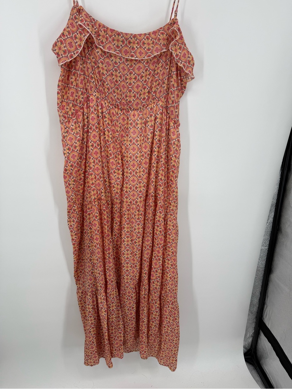Stella & Julie Women Coral Multicolor Maxi Halter Dress 18W Tiered Boho Peasant - Picture 6 of 7